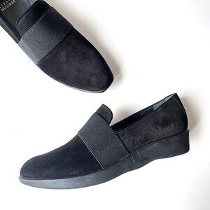 Stuart Weitzman Minimal Black Suede Leather Slip On Wedge Heeled Shoes Size 37